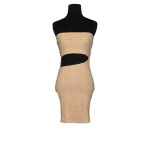 Shein beige knit strapless cut out mini dress size 4